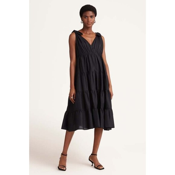 Merlette Solid Flor Midi Dress Tiered Tie Ruffle Sleeveless Cotton S NEW 281936 - Picture 1 of 9
